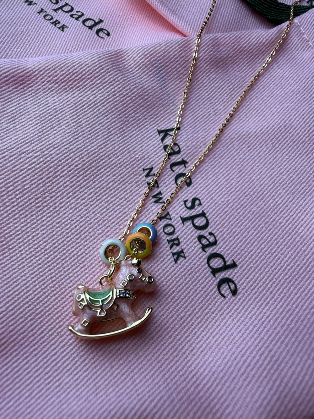 kate spade Gold Necklace with Pink and Green Rocking Horse Charms - Picture 3 of 6